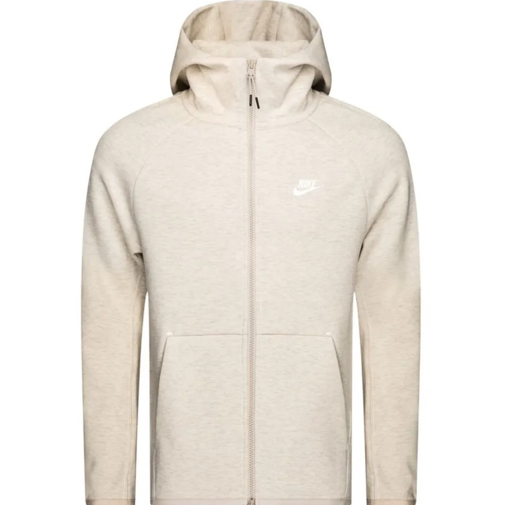 Nike Tech Fleece Oatmeal White Cotton-Blend Zippered Hoodie Men Small Athletic